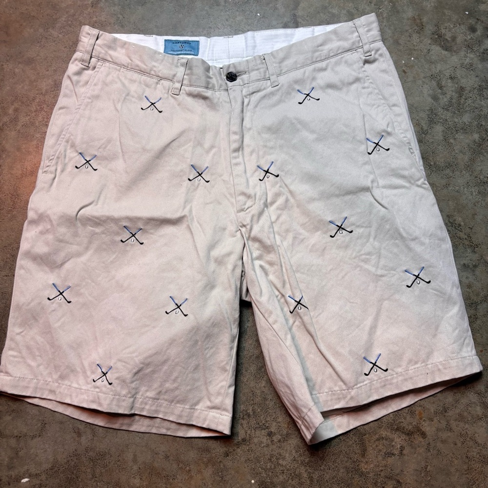 Castaway Nantucket Men’s Khaki Golf Shorts Pattern Golf Clubs Size 34